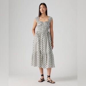 Levi's White and Gray Printed Midi Dress